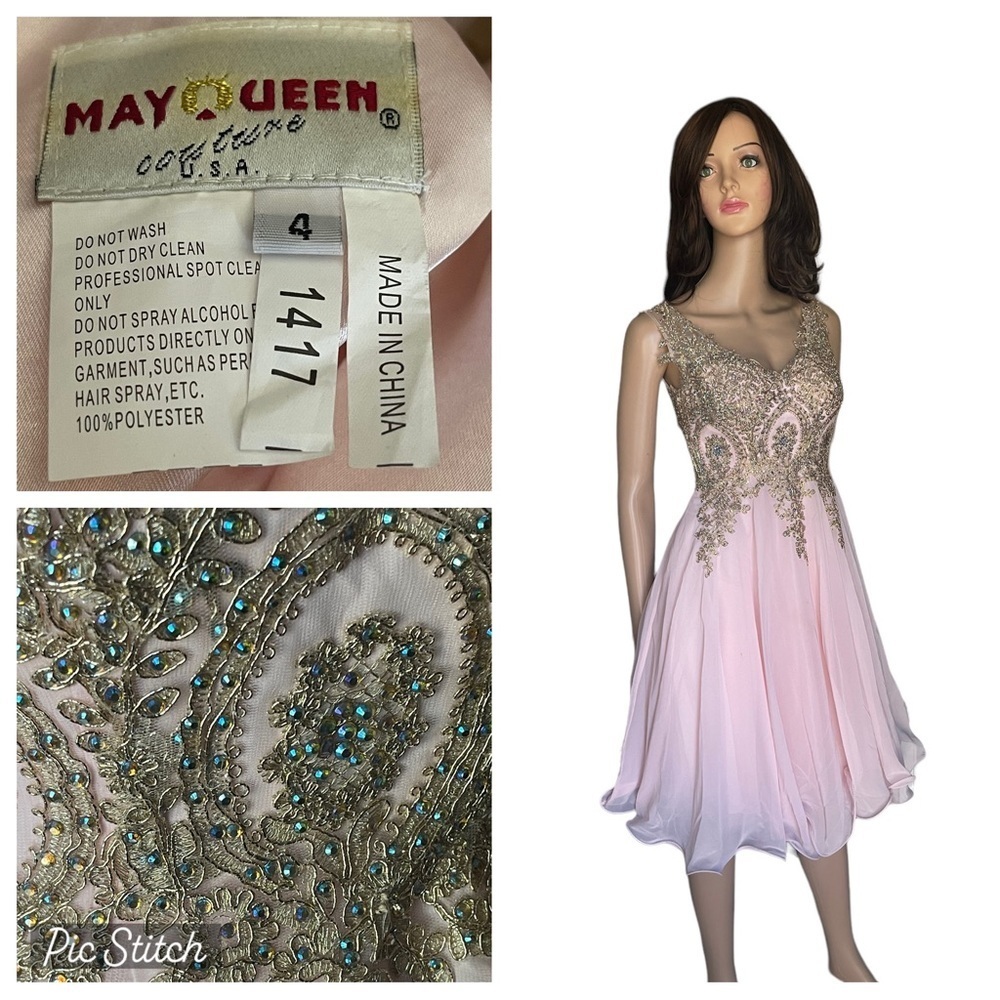 May Queen couture embellished pink/ gold cocktail dress size 4